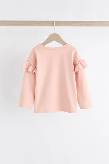 |Niña| Camisetas de manga larga con volantes, 100 % algodón, paquete de 4 - Rosa (3 meses a 7 años)