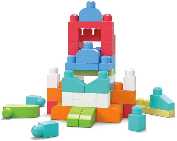 MEGA Conjunto de construção grande BLOKS Big Building Bag com 60 blocos de construção grandes e coloridos e 1 saco de armazenamento, conjunto de brinquedo para presente para maiores de 1 ano, DCH54