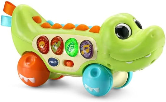 VTech Baby Squishy Spikes Alligator, Juguete para Bebé de Empuje con 4 Botones Interactivos, Luces, Sonidos, Colores y Música, Juguete Sensorial con Texturas, Regalo para Bebés de 6, 9, 12, 18 Meses+, Versión en Inglés