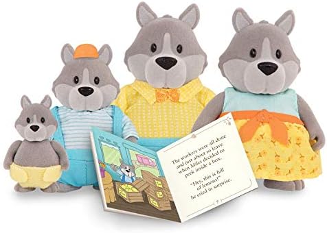 Li’l Woodzeez – Família GrayPaws Wolf – Conjunto de brinquedos de 5 peças com estatuetas de animais em miniatura e livro de histórias – Brinquedos e acessórios de animais para crianças a partir de 3 anos