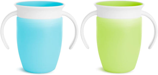 Vasos para sorber Munchkin Miracle 360 ​​​​6+ meses 7 oz para bebés (paquete de 2). Vaso de flujo libre para niños pequeños. Taza de entrenamiento, sin BPA, sin derrames, biberón de agua para bebé