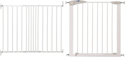 BabyDan Portão de segurança extensível de metal Multidan, branco - serve para aberturas de 62,5 cm a 106,8 cm - encaixe por parafuso e portão de pressão Munchkin Lindam Sure Shut Axis também adequado como portão para cães