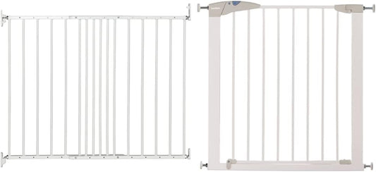 Barrera de seguridad metálica extensible BabyDan Multidan, blanca - Se adapta a aberturas de 62,5 cm a 106,8 cm - Puerta de ajuste con tornillos y presión Munchkin Lindam Sure Shut Axis también es adecuada como puerta para perros