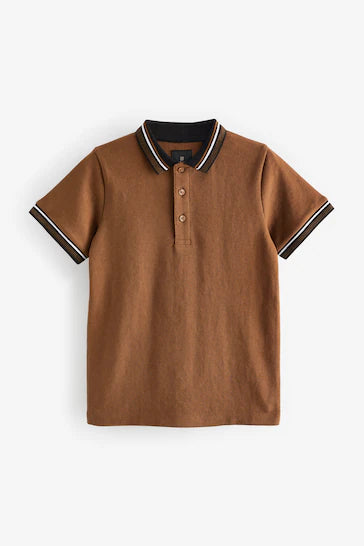 |Niño| Polo Jacquard de manga corta - Marrón Tan (3-16 años)