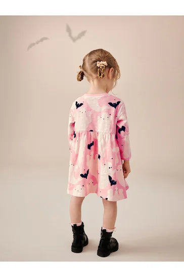 |Girl| Vestido Rosa/Creme 100% Algodão Halloween Manga Comprida Em Jersey (3 meses a 7 anos)