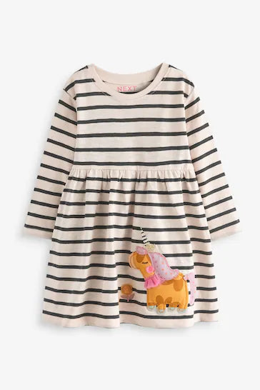 |BabyGirl| Vestido Em Jersey De Manga Comprida 100% Algodão - Branco/Preto (3 meses a 7 anos)