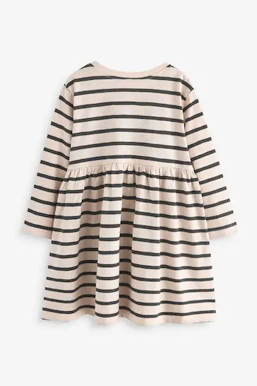 |BabyGirl| Vestido Em Jersey De Manga Comprida 100% Algodão - Branco/Preto (3 meses a 7 anos)