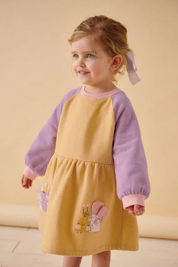 |Niña| Vestido sudadera de manga larga - Amarillo (3 meses a 7 años)