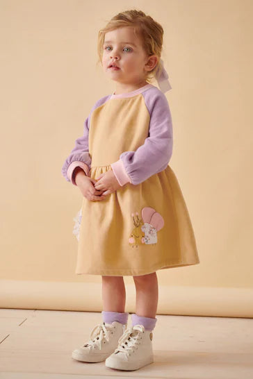 |Niña| Vestido sudadera de manga larga - Amarillo (3 meses a 7 años)