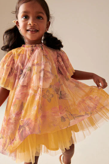 |Girl| Vestido De Malha Floral Amarelo Ocre (3 meses a 7 anos)