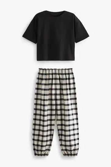 |Girl| Woven Check Pyjamas 2 Pack - Black/white (3-16yrs)