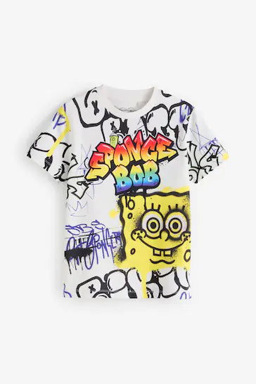 |Chico Grande| Camiseta blanca con licencia de Bob Esponja (edades 3-16)