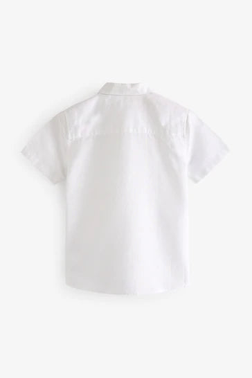 |Boy| Camisa Mistura De Linho Branco (3 meses a 16 anos)