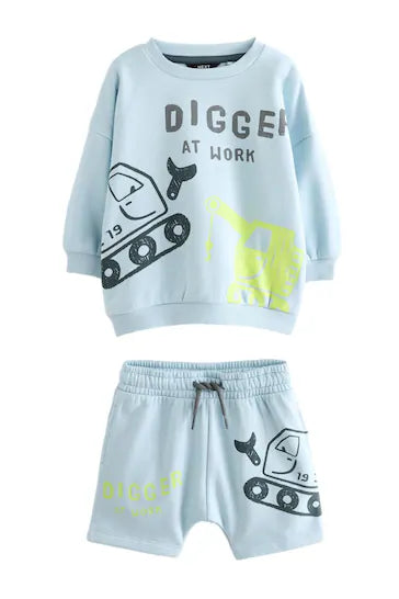 |Boy| Conjunto De Moletom E Short Em Jersey De Personagem De Colocação - Digger Azul Claro (3 meses - 7 anos)