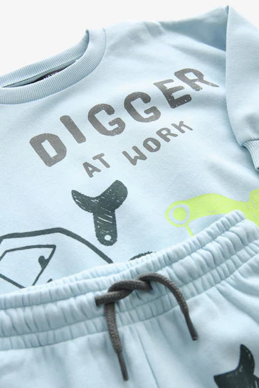 |Boy| Conjunto De Moletom E Short Em Jersey De Personagem De Colocação - Digger Azul Claro (3 meses - 7 anos)