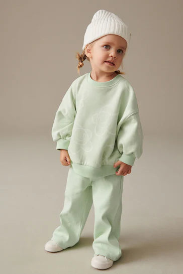 |Girl| Conjunto de 2 peças de moletom e calças largas - Verde (3 meses a 7 anos)