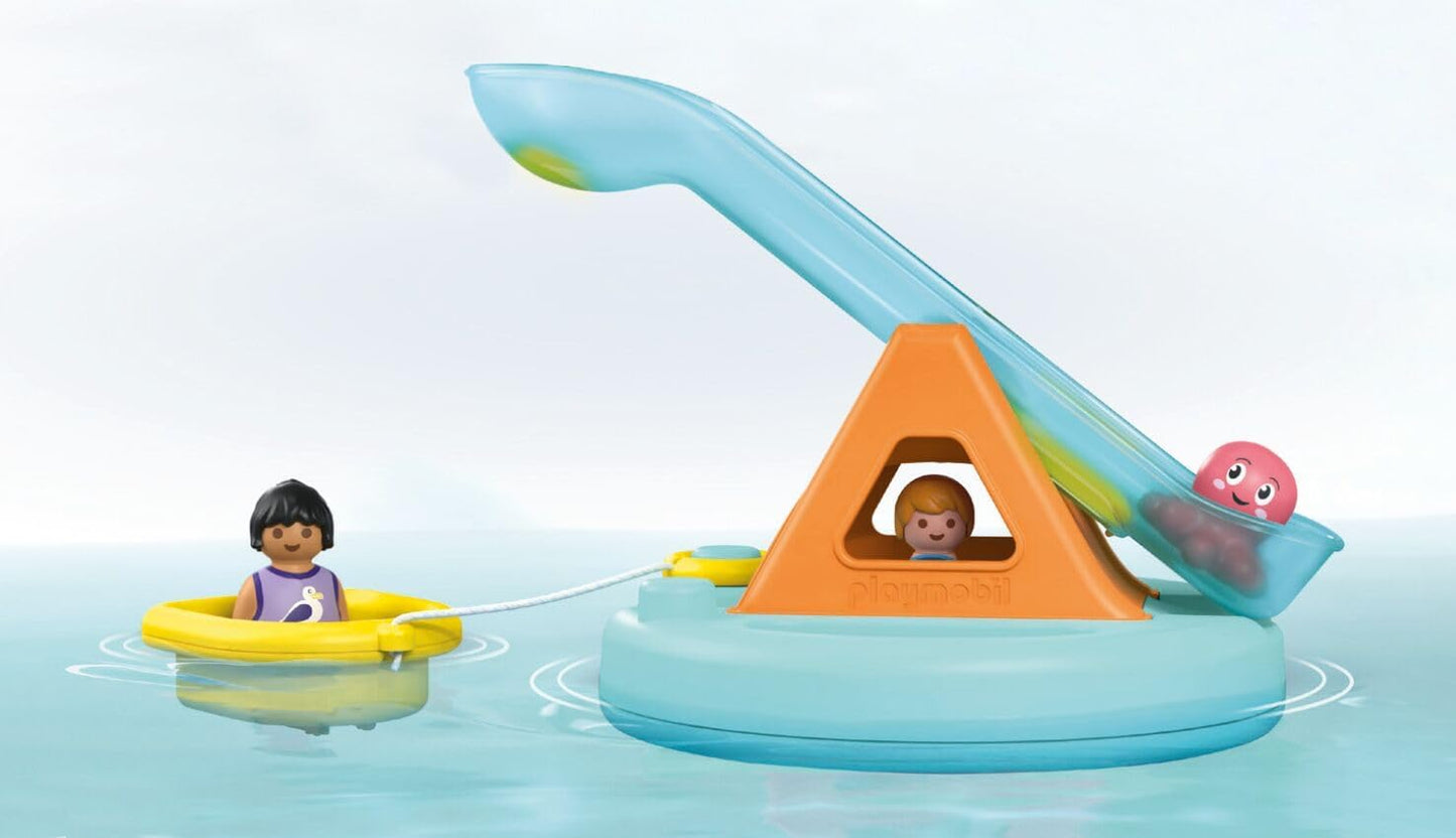 Playmobil 71687 JUNIOR AQUA: gangorra aquática com barco, incluindo doca e refúgio para animais, brinquedo sustentável feito de plástico à base de plantas, brinquedo para presente,