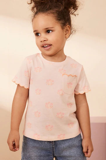 |Niña| Camiseta Vieira Manga Corta - Flor Rosa Fluro (3 meses - 7 años)