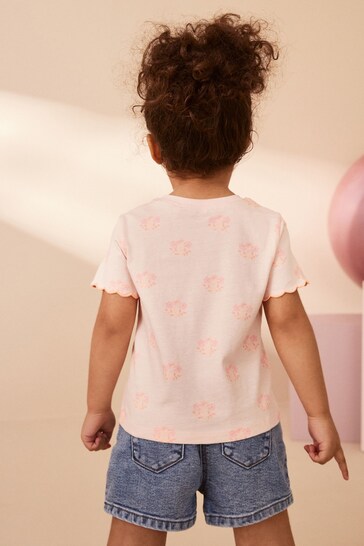 |Niña| Camiseta Vieira Manga Corta - Flor Rosa Fluro (3 meses - 7 años)