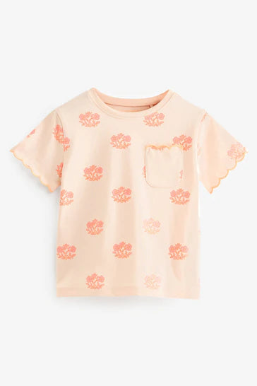 |Niña| Camiseta Vieira Manga Corta - Flor Rosa Fluro (3 meses - 7 años)