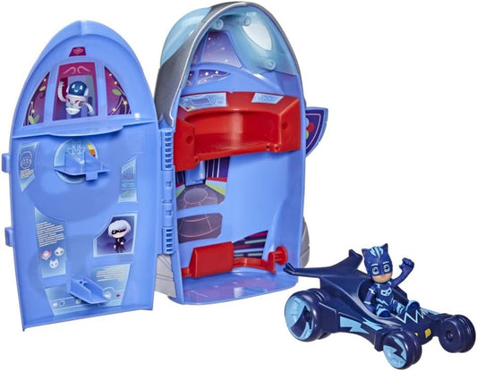 PJ Masks Playset HQ 2 em 1, sede e brinquedo pré-escolar Rocket com boneco de ação e veículo para crianças de 3 anos ou mais