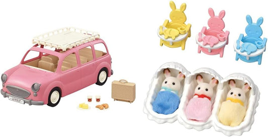 Sylvanian Families 5535 Family Picnic Van - Conjuntos de brinquedos para casa de bonecas e 5532 Conjunto de cuidados para trigêmeos - Conjuntos de brinquedos para casa de bonecas