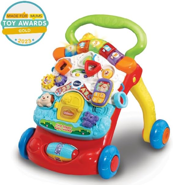 VTech First Steps Baby Walker | Brinquedo de bebê Push Along Walker com formas, sons, música, frases, brincadeira de faz de conta e muito mais | Adequado para bebês de 6 a 30 meses, meninos e meninas