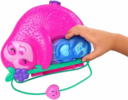 Polly Pocket Playset e brinquedo de viagem com 2 micro bonecas e 12 acessórios, brinquedo animal, bolsa compacta 2 em 1 preguiça