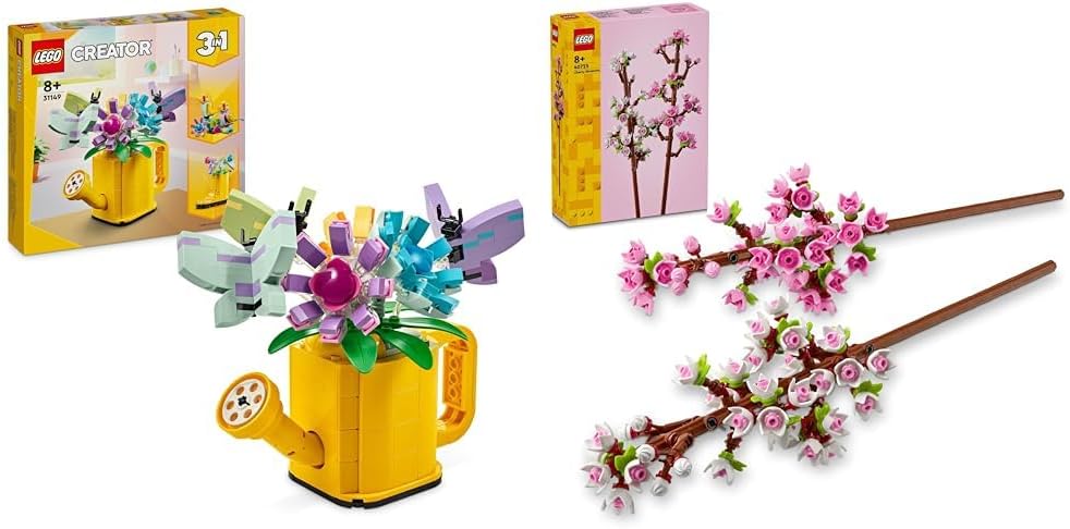 LEGO Criador 3 em 1 flores em regador brinquedo do Welly Boot para 2 pássaros em um poleiro, conjunto de animais para meninas, meninos e crianças, com 3 brinquedos de borboleta, é um ótimo acessório de mesa, presente da natureza 31149