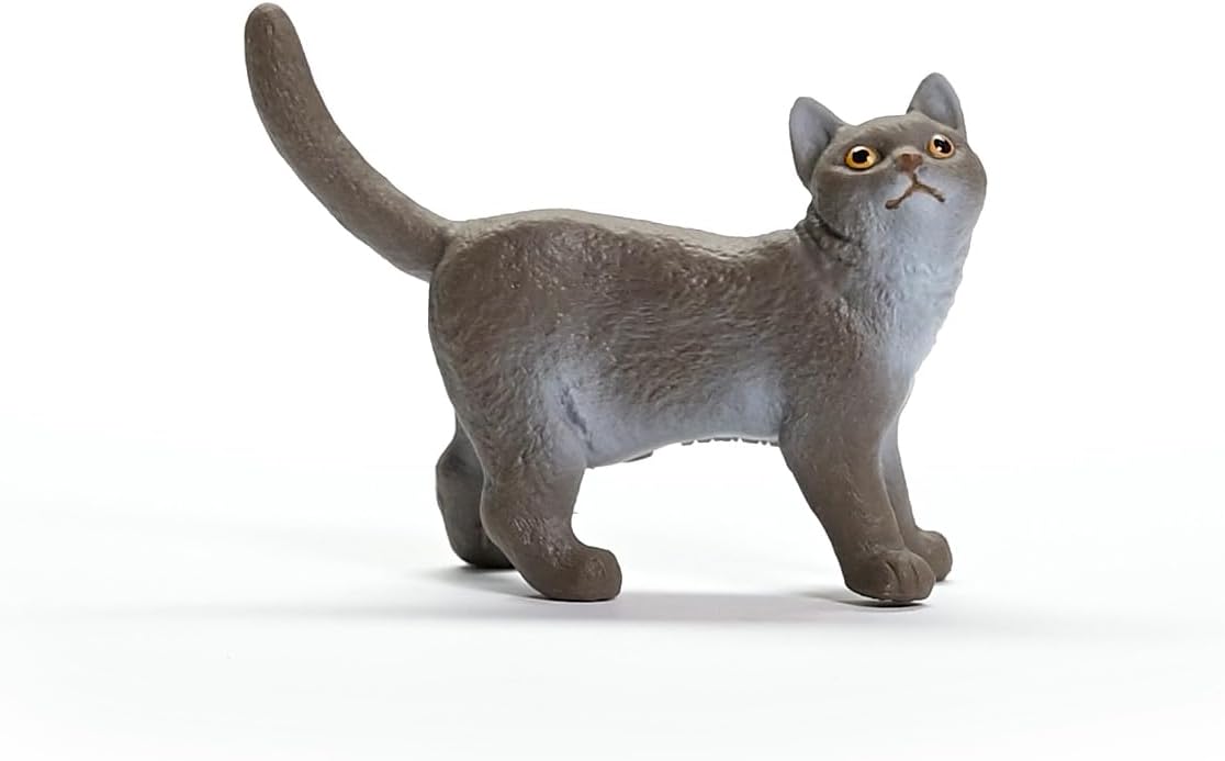 Schleich 13973 FARM WORLD British Shorthair Cat Figurine para maiores de 3 anos, Preto