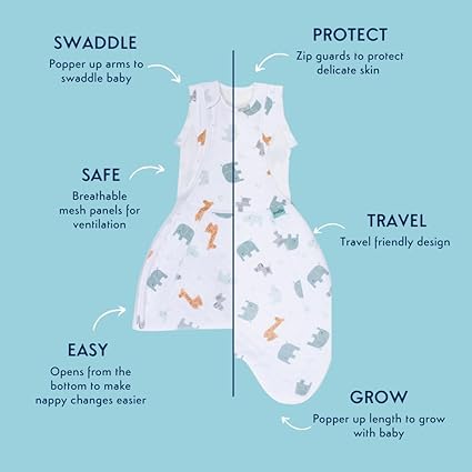 PurFlo Swaddle para saco de dormir | Saco de dormir respirável para recém-nascidos que cresce com seu bebê | Swaddle Braços para dentro ou para fora | Quadril saudável | 0-4 meses | Saco de dormir 2,5 tog para todas as estações