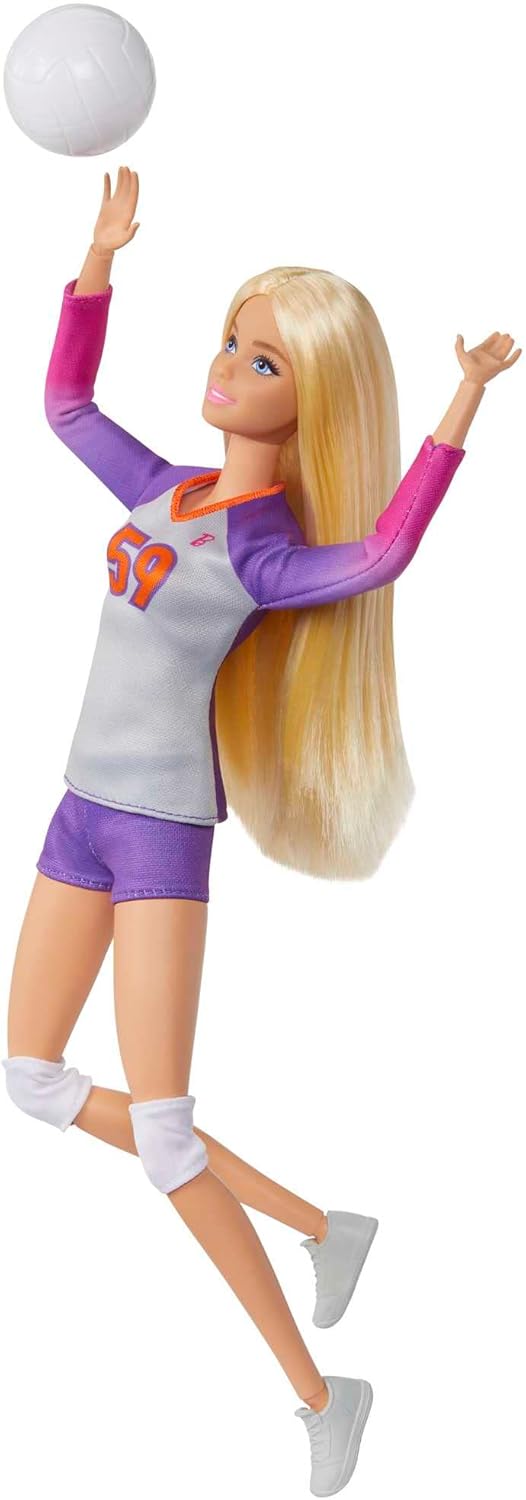 Barbie Boneca e acessórios, Made to Move, jogadora de vôlei profissional, boneca com uniforme e bola, HKT72