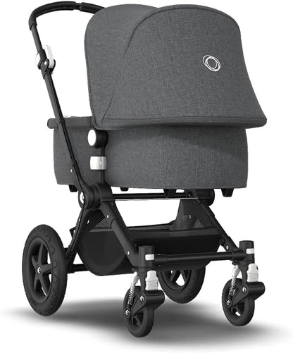 Bugaboo Cameleon 3 Plus: carrinho de passeio versátil 2 em 1 com guidão giratório para um passeio confortável, alcofa de 0 a 4 anos, chassi preto e capota de sol cinza mosqueada