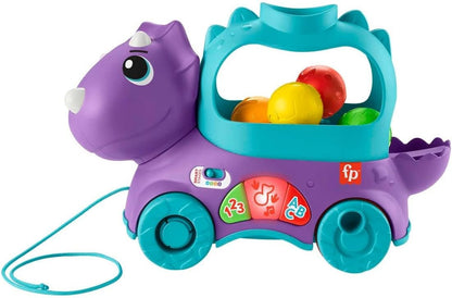 Fisher-Price de aprendizagem infantil e infantil, brinquedo de puxar bola de dinossauro com estágios inteligentes, versão em inglês do Reino Unido, Triceratops Poppin, HNR50