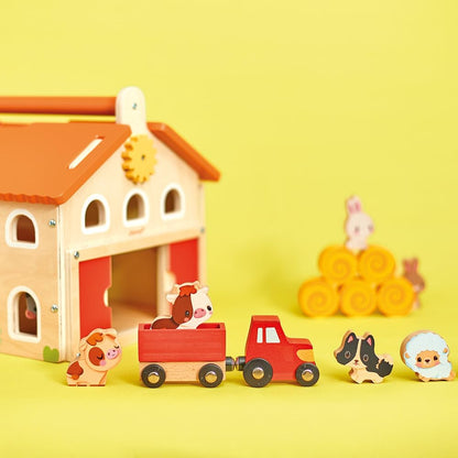 Janod - 'My First Wooden Farmhouse' infantil - 16 acessórios - Brinquedo infantil de simulação - Desenvolve destreza e imaginação - Brinquedo de madeira FSC - 24 meses +, J03318