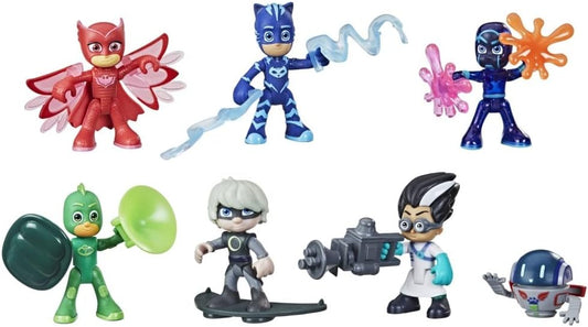 PJ Masks, Conjunto de bonecos de heróis e vilões brinquedo pré-escolar, 7 bonecos de ação com 10 acessórios, a partir de 3 anos, multicolorido