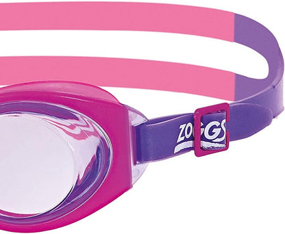 Zoggs Óculos de natação para crianças Little Ripper, óculos de natação com proteção UV, alça de óculos para crianças com ajuste de deslizamento dividido, lentes de óculos de natação rosa sem neblina, óculos para crianças de 0 a 6 anos