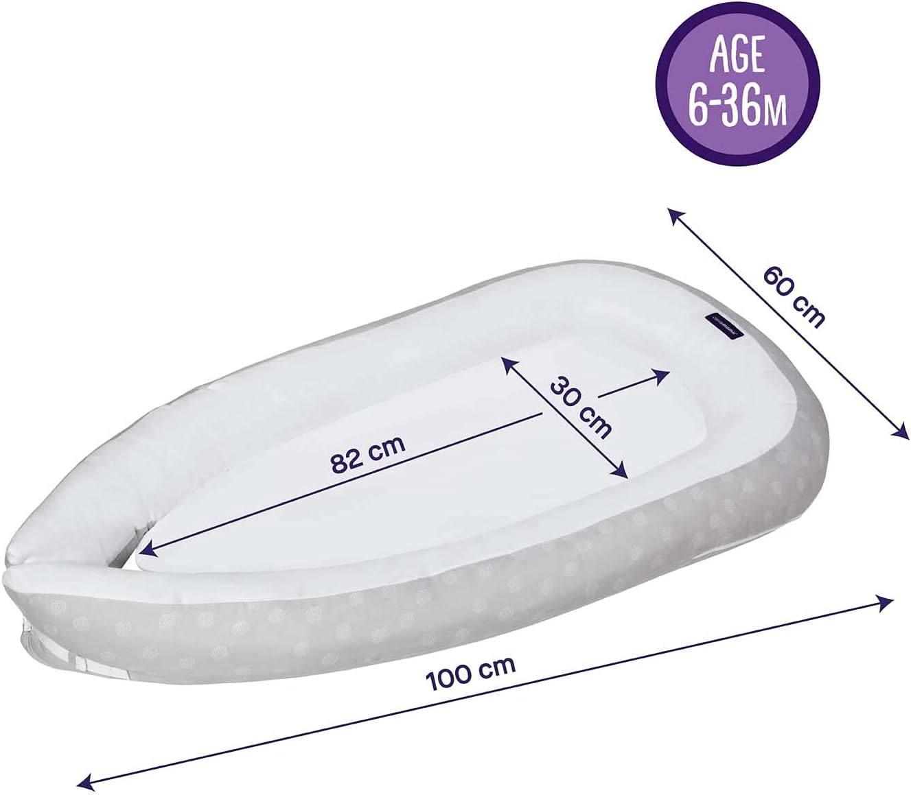 ClevaMama Pod Max, Baby Cocoon, certificado para asma y alergias, nido multifunción para cuna y cama, gris (6 a 36 meses)