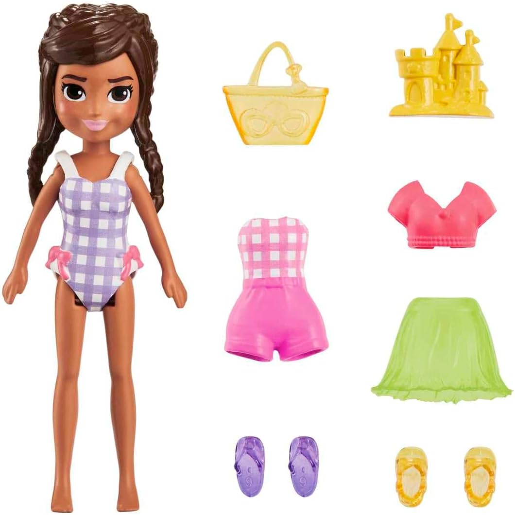 Polly Pocket Beach Shimmer Fashion Pack Set Includes One Doll, Apparel and Additional Accessories for Girls Ages 4 and Up