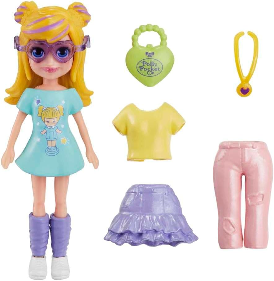 Polly Pocket Conjunto de jogos Polly Shimmer Fashion Pack inclui uma boneca, roupas e acessórios adicionais para meninas de 4 anos ou mais