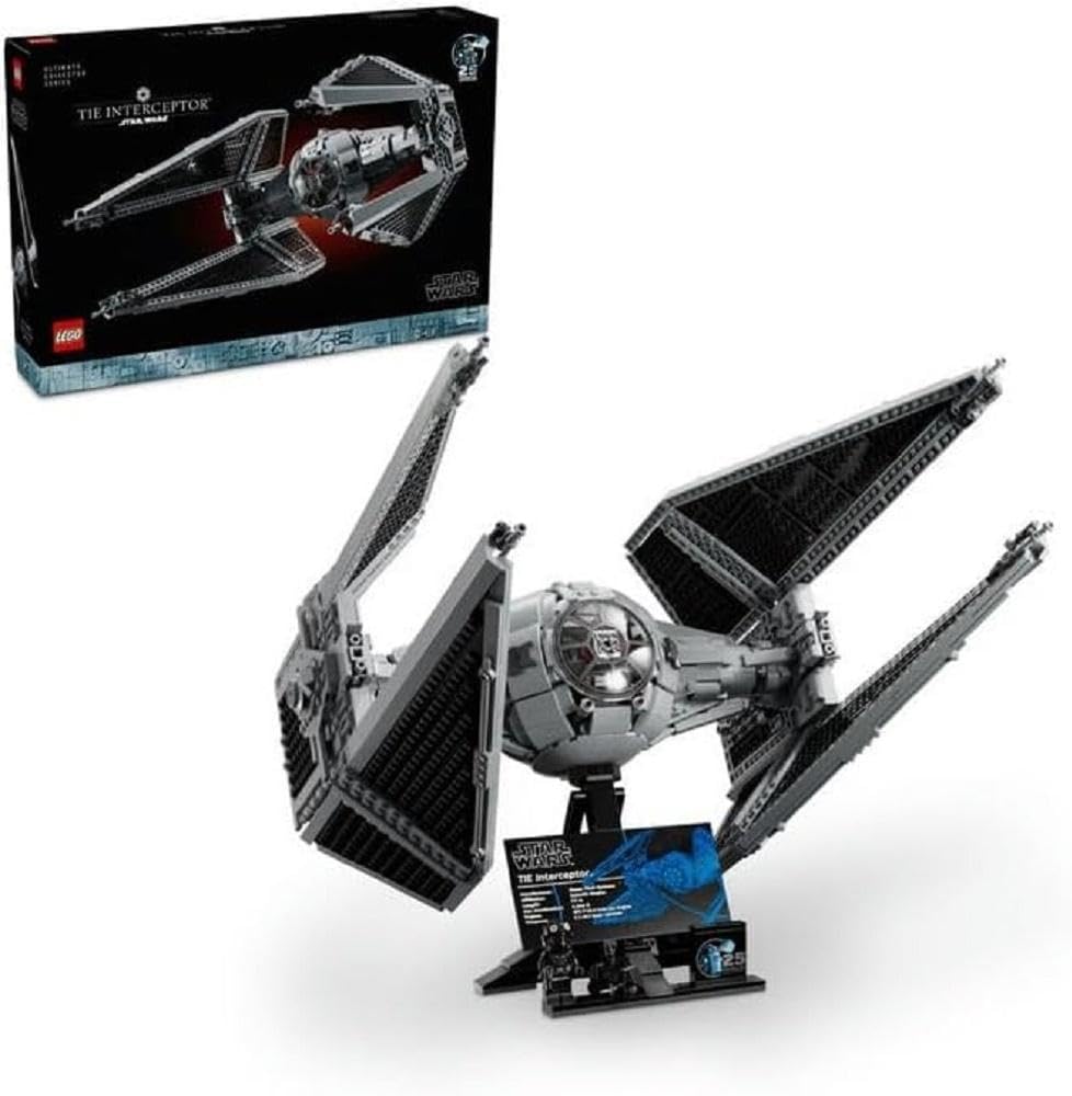 LEGO Conjunto de construção de veículos Star Wars TIE Interceptor UCS, kit de modelo para adultos construirem, com minifigura piloto e figura droid, presentes colecionáveis para homens, mulheres, ele ou ela