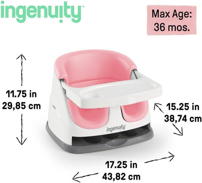 Ingenuity, base para bebê 2 em 1, peônia, cadeira elevatória, assento de jantar e alimentação para crianças pequenas, fácil de limpar com bandeja removível e autoarmazenável, maiores de 6 meses