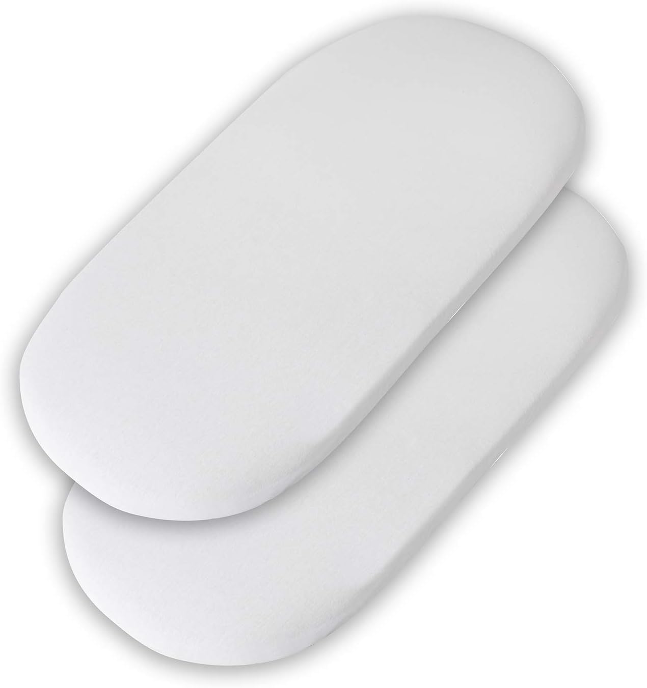 ClevaMama Sábanas para Moisés y Cochecito, 100% Algodón Hipoalergénico y Transpirable, Pack de 2 Sábanas Bajeras Elásticas 38 x 82 x 9 cm - Blanco