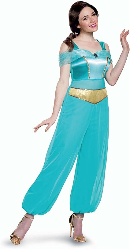 DISGUISE Traje clássico oficial da Disney Aladdin Jasmine adulto, trajes de Halloween para adultos tamanho M