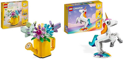 LEGO Criador 3 em 1 flores em regador brinquedo do Welly Boot para 2 pássaros em um poleiro, conjunto de animais para meninas, meninos e crianças, com 3 brinquedos de borboleta, é um ótimo acessório de mesa, presente da natureza 31149