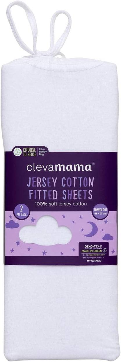 Clevamama Casaco de viagem com lençóis de algodão jersey 68 x 97 x 10 cm - Branco (2 unidades)