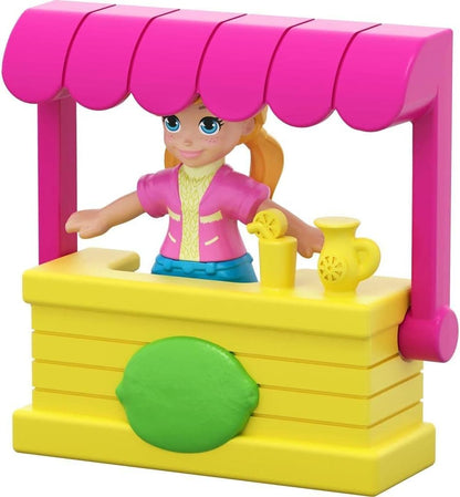 Polly Pocket™ Tiny Pocket Places Polly™ Farmer's Market Compact com barraca de limonada removível, personalização de fotos, revelações, boneca Micro Polly™ e folha de adesivos