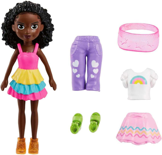 Polly Pocket Conjunto de pacote de moda Rainbow Pop inclui uma boneca, roupas e acessórios adicionais para meninas de 4 anos ou mais