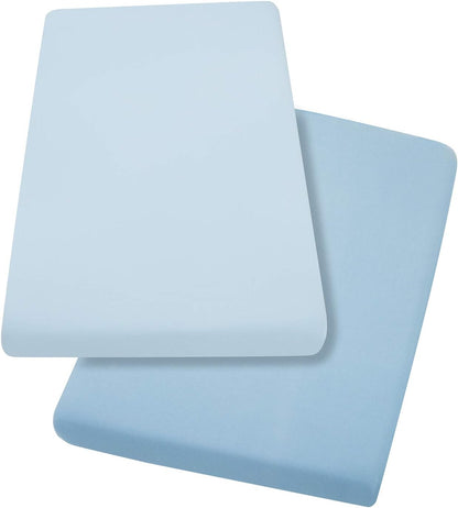 ClevaMama Sábanas para Abrigo, 100% Algodón Hipoalergénico y Transpirable, Pack de 2 Sábanas Elásticas 60 x 120 x 12 cm - Azul