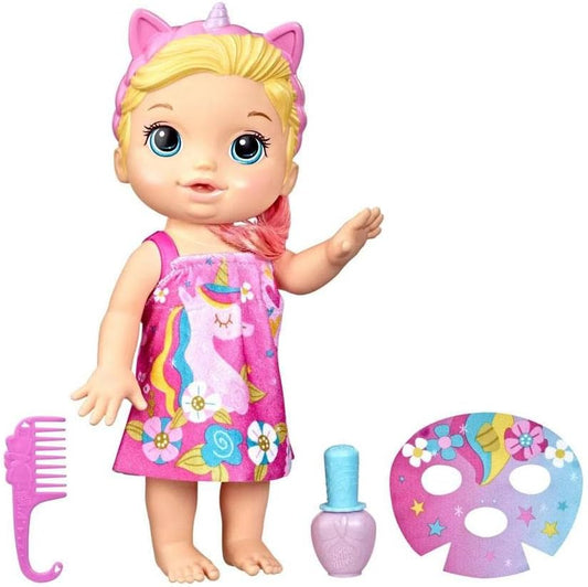 Baby Alive F3564 Baby Beauty Doll 32,5 cm Tema Unicórnio Maquiagem e Unhas Mágicas, Cabelo Loiro, Crianças